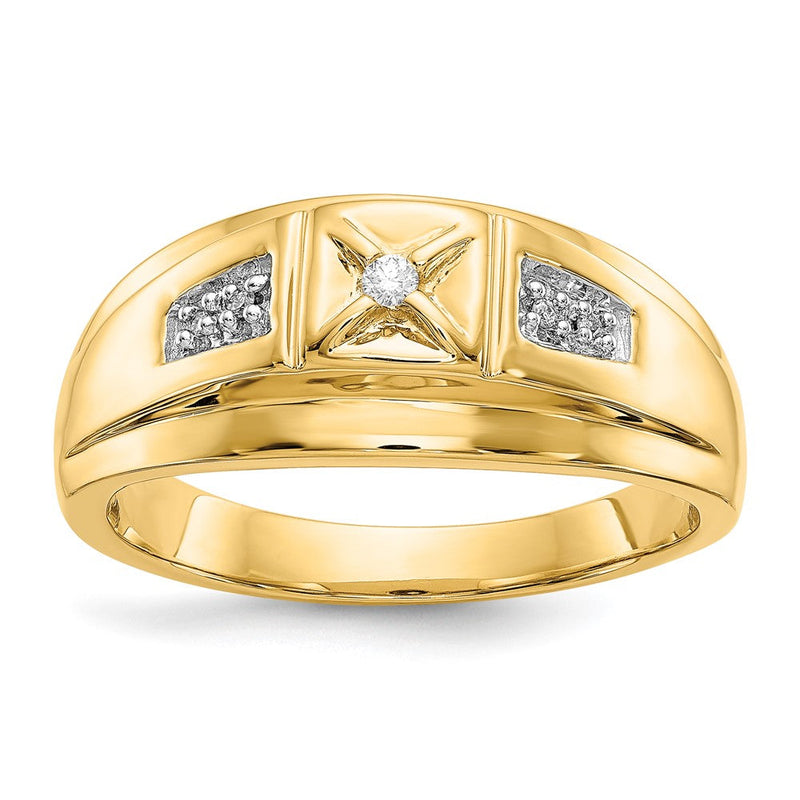 14K Gelbgold und Rhodium Herrenring mit natürlichen Diamanten