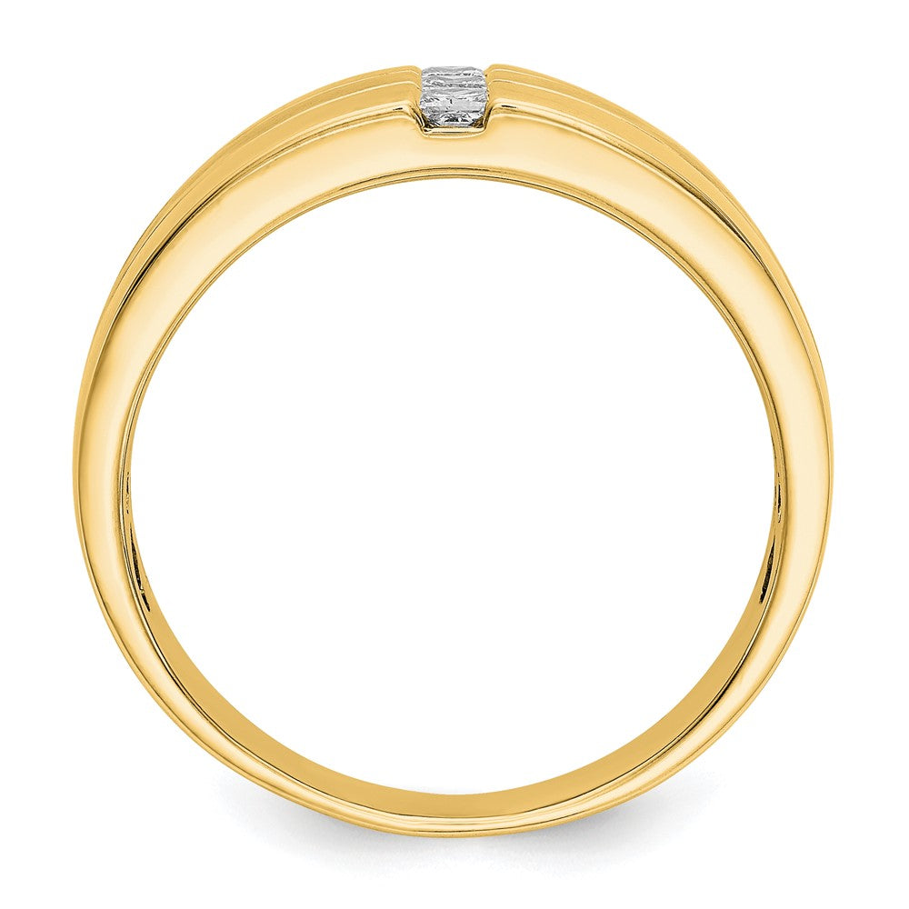 14K Gelbgold Herren-Ring mit natürlichem Diamant, poliert und mattiert