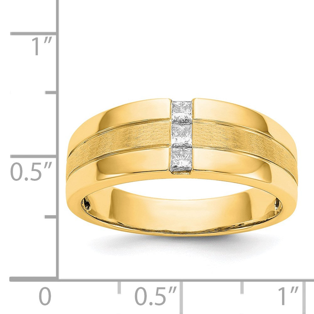 14K Gelbgold Herren-Ring mit natürlichem Diamant, poliert und mattiert