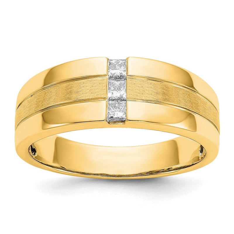 14K Gelbgold Herren-Ring mit natürlichem Diamant, poliert und mattiert