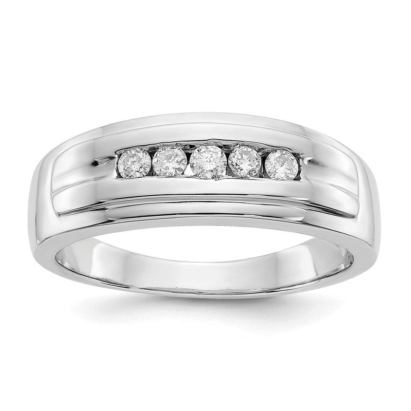 14K Weißgold Herrenring mit 5 natürlichen Diamanten