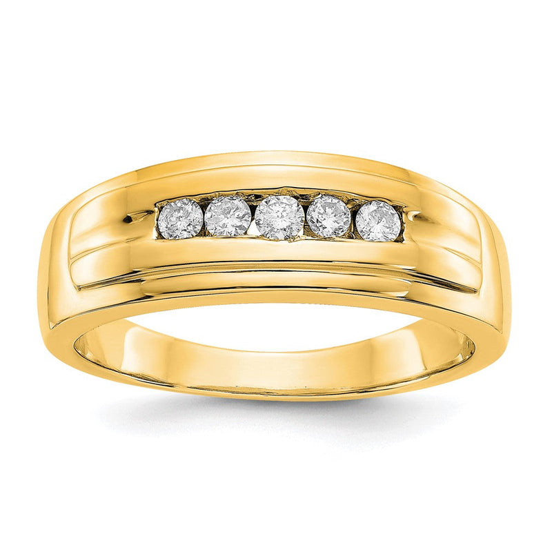 14K Gelbgold Herrenring mit 5 natürlichen Diamanten, 0,25 ct. Gesamtgewicht