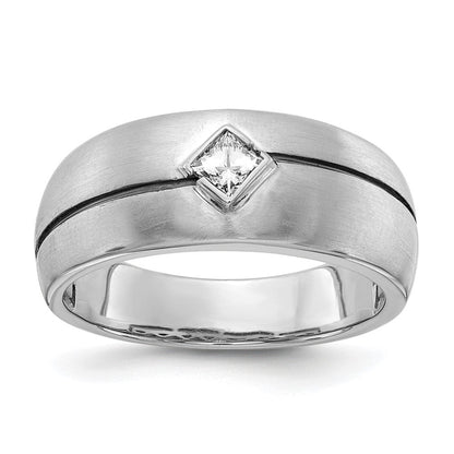 14K Weißgold Herrenring mit natürlichen Diamanten und Emaille