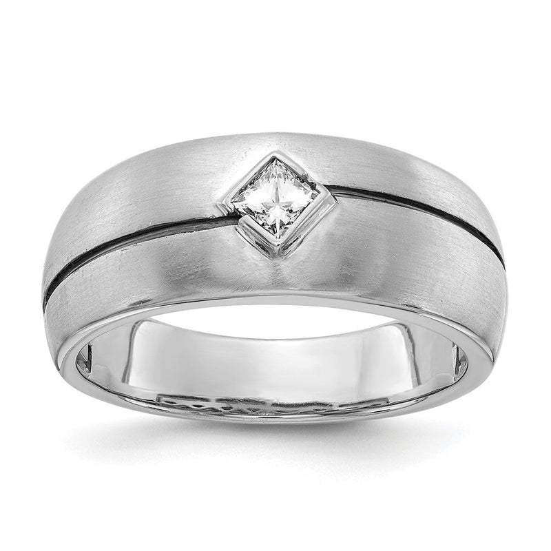 14K Weißgold Herrenring mit natürlichen Diamanten und Emaille