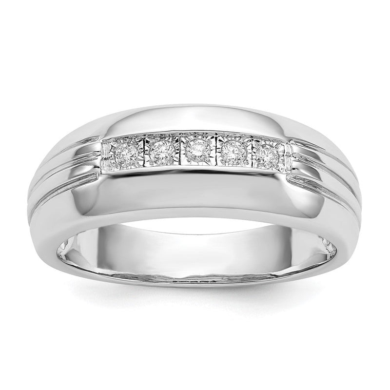 14K Weißgold Herrenring mit 5 natürlichen Diamanten