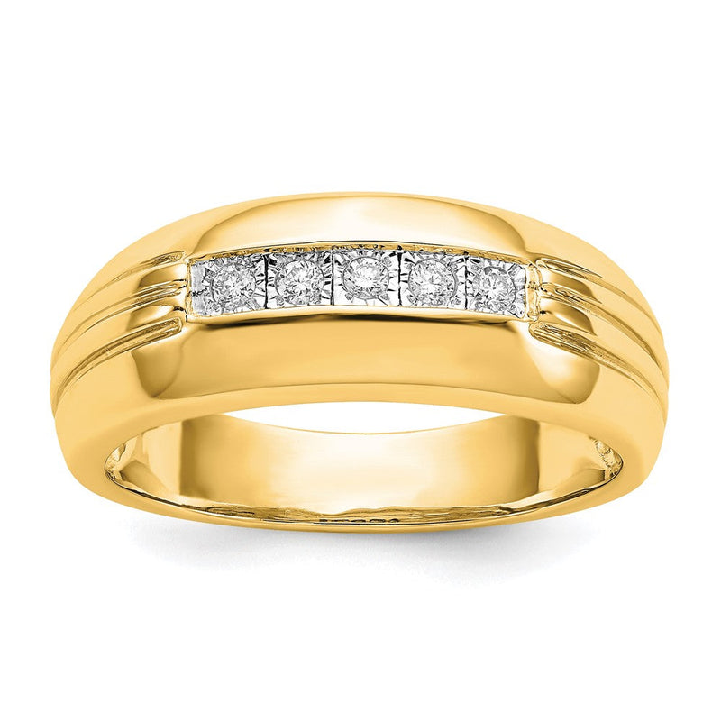 14K Gelbgold Herrenring mit 5 natürlichen Diamanten
