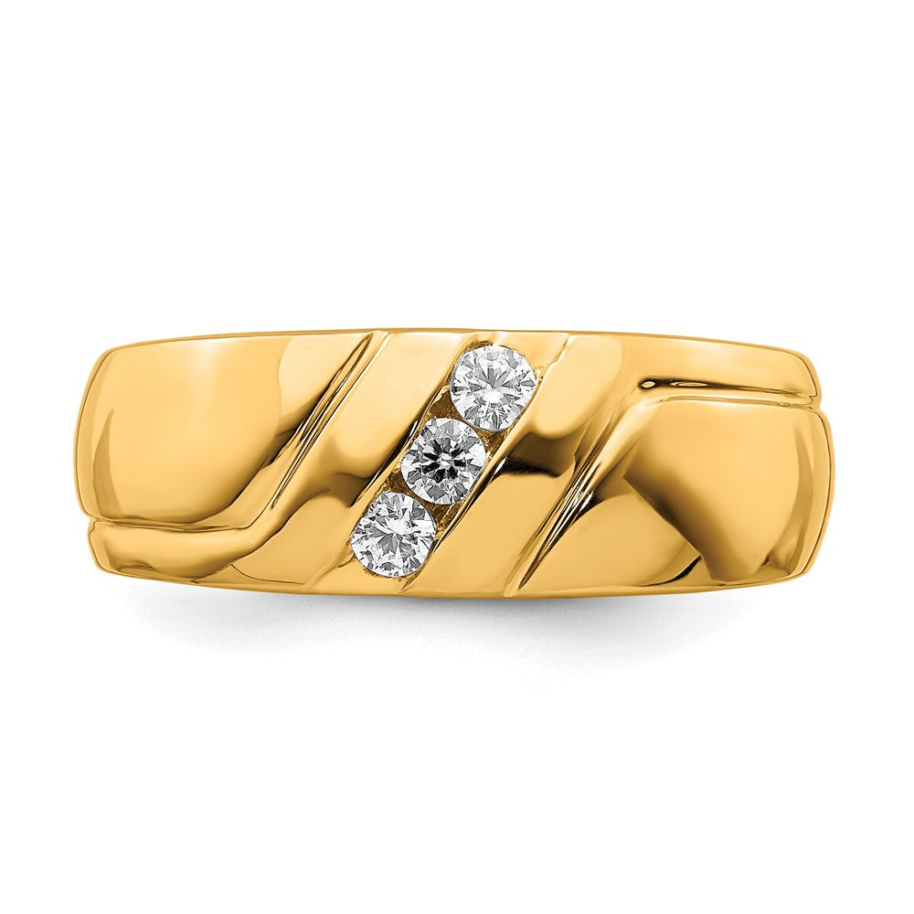 14K Gelbgold Herrenring mit natürlichen Diamanten im Dreistein-Design, 0,15 ct Gesamtgewicht