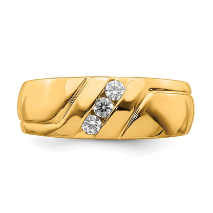 14K Gelbgold Diamant 3 Stein Herren Ring