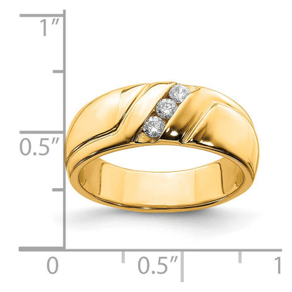 14K Gelbgold Diamant 3 Stein Herren Ring