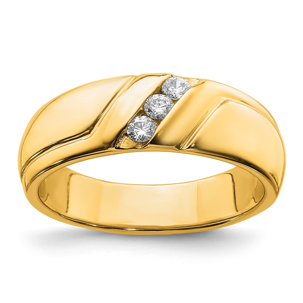 14K Gelbgold Diamant 3 Stein Herren Ring