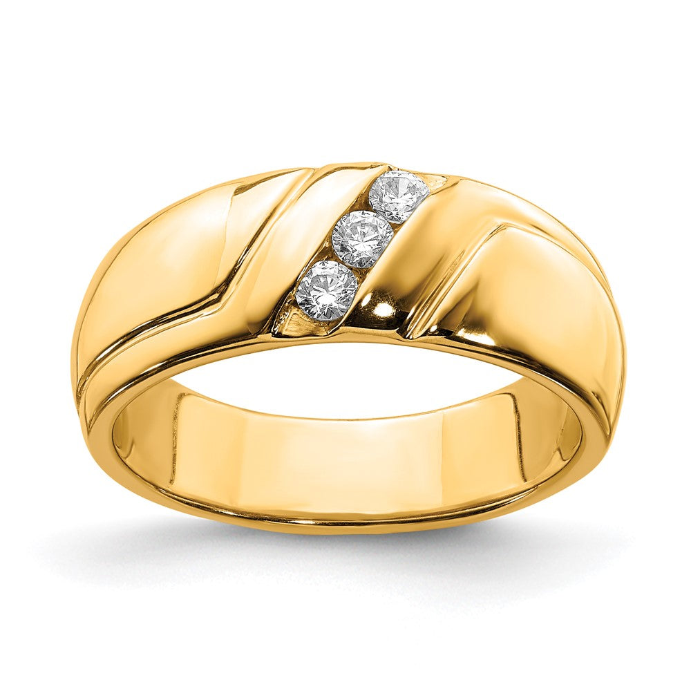 14K Gelbgold Herrenring mit natürlichen Diamanten im Dreistein-Design, 0,15 ct Gesamtgewicht
