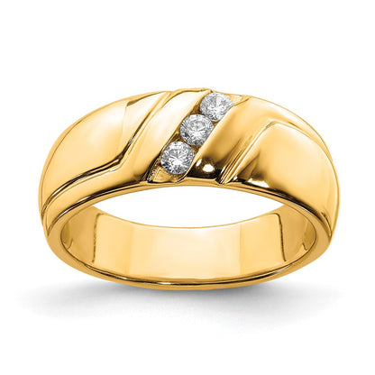 14K Gelbgold Herrenring mit natürlichen Diamanten im Dreistein-Design, 0,15 ct Gesamtgewicht