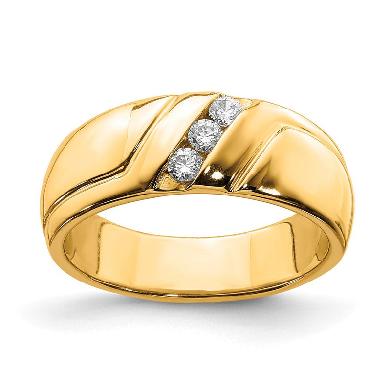 14K Gelbgold Herrenring mit natürlichen Diamanten im Dreistein-Design, 0,15 ct Gesamtgewicht