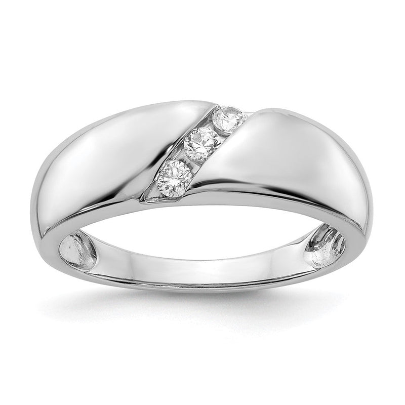 14K Weißgold Herren-Dreistein-Ring mit natürlichen Diamanten