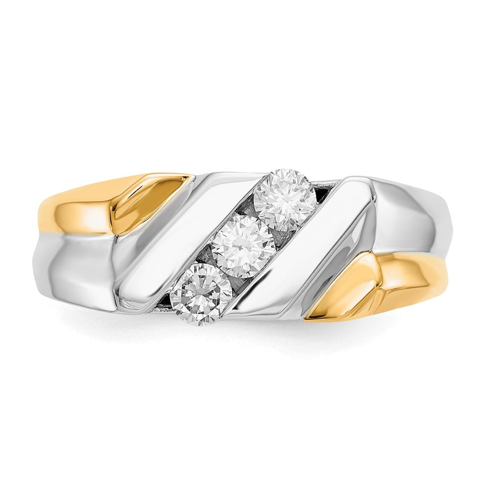 14K Bicolor Herrenring mit 0,5 ct. Labor-gewachsenen Diamanten VS/SI+ G+, Drei-Stein
