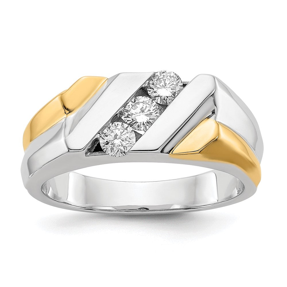 14K Bicolor Herrenring mit 0,5 ct. Labor-gewachsenen Diamanten VS/SI+ G+, Drei-Stein