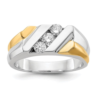 14K Bicolor Herrenring mit 0,5 ct. Labor-gewachsenen Diamanten VS/SI+ G+, Drei-Stein