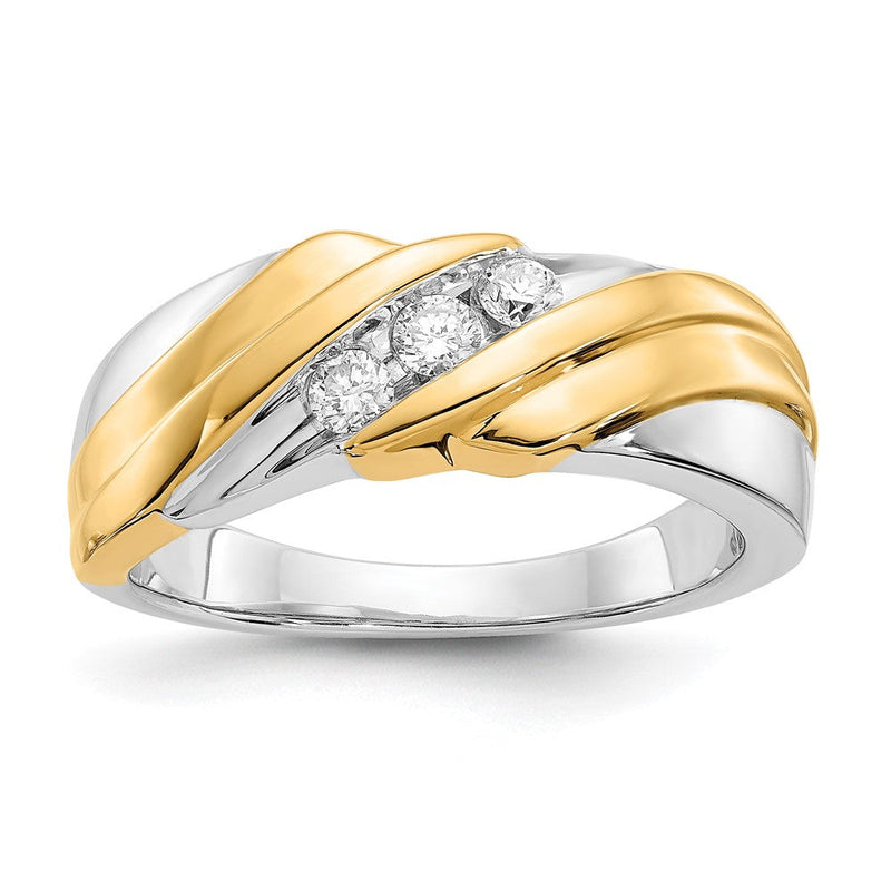14K Bicolor-Gold Herrenring mit natürlichen Diamanten 0,27 ct