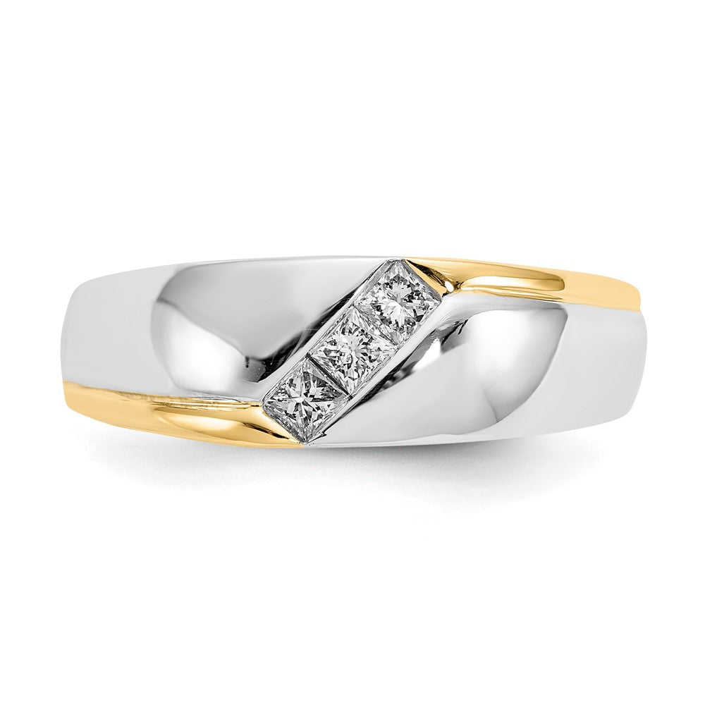 14K Bicolor-Gold Herrenring mit natürlichen Diamanten im Princess-Schliff