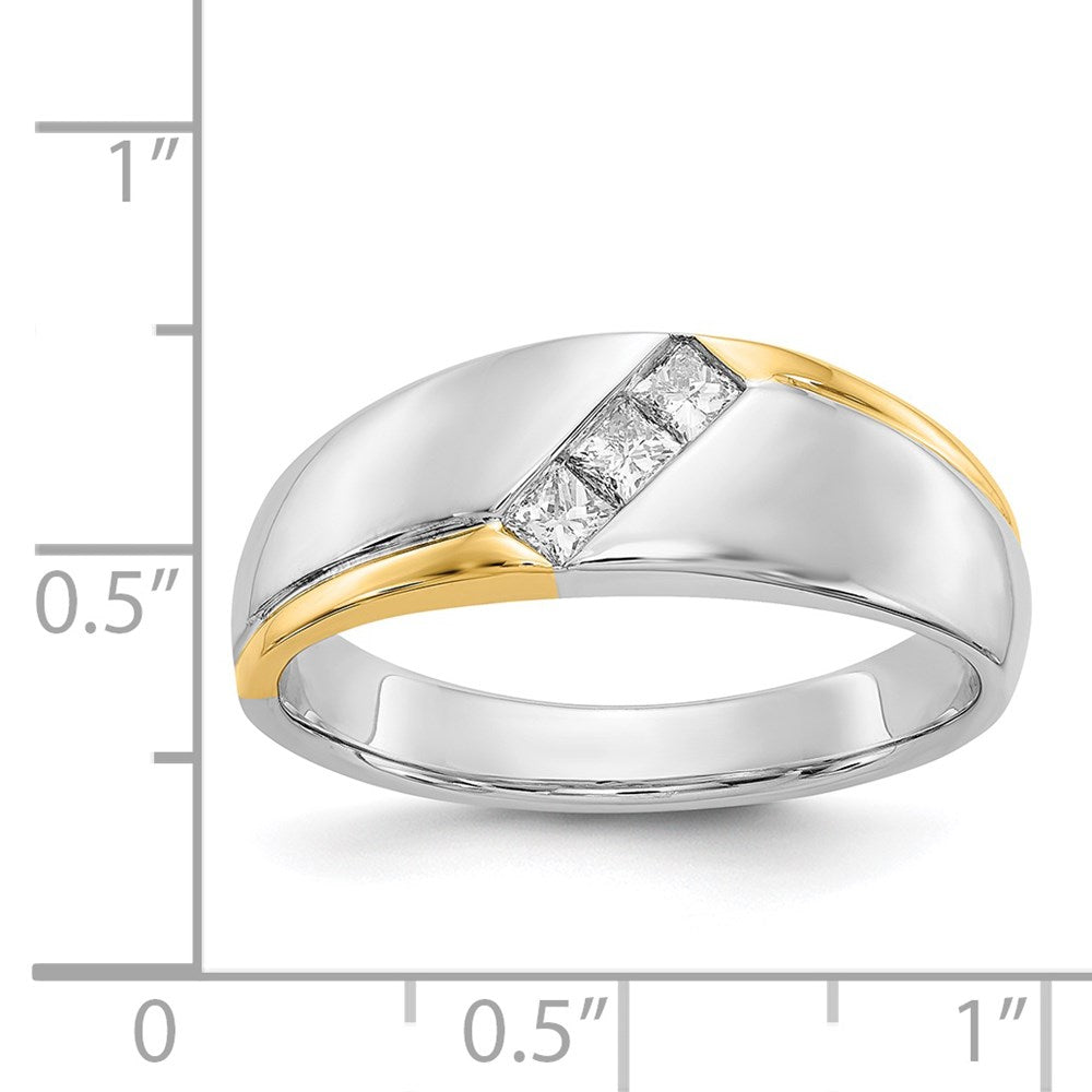 14K Bicolor-Gold Herrenring mit natürlichen Diamanten im Princess-Schliff