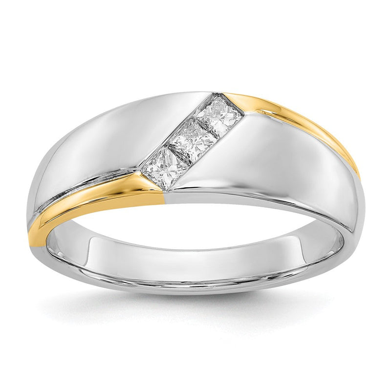 14K Bicolor-Gold Herrenring mit natürlichen Diamanten im Princess-Schliff