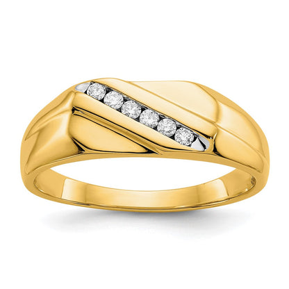 14K Gelbgold Herrenring mit sechs weißen Labor-Diamanten, 0,125 ct., VS/SI+ G+