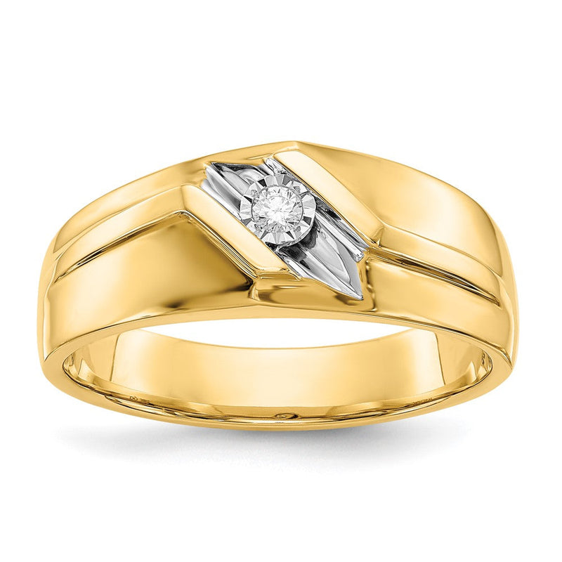 14K Gelbgold und Rhodium Herrenring mit natürlichen Diamanten