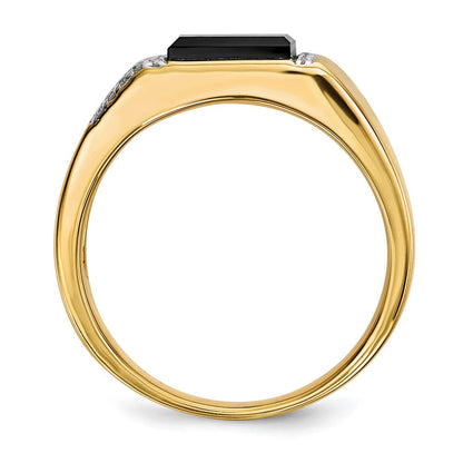 14K Gelbgold Onyx und Diamant Herren Ring
