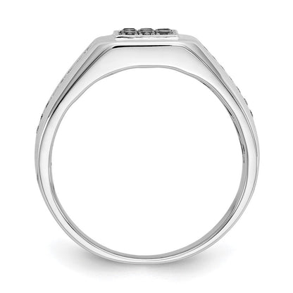 14K Weißgold Herrenring mit natürlichen schwarzen Diamanten, quadratisch