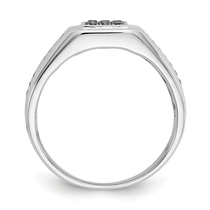14K Weißgold und Schwarz Diamant Quadratisch Herren Ring
