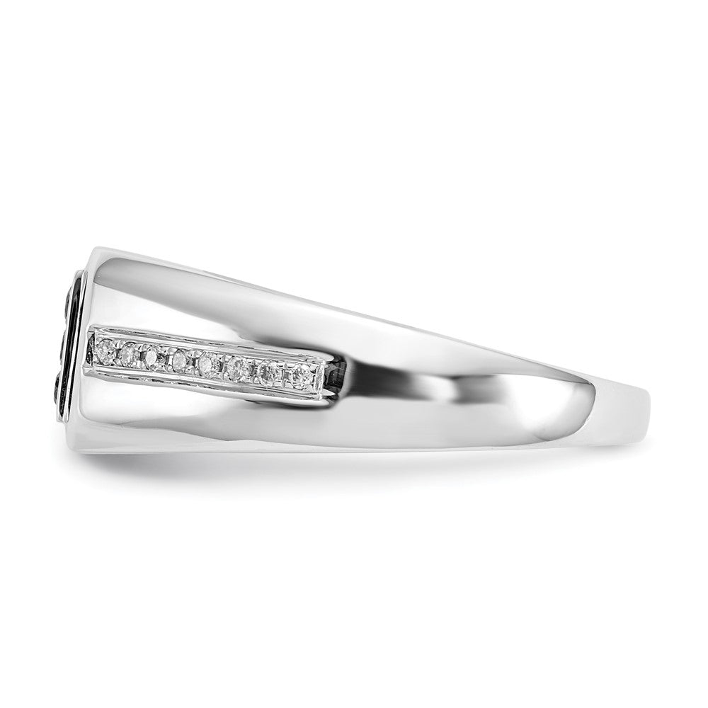 14K Weißgold Herrenring mit natürlichen schwarzen Diamanten, quadratisch
