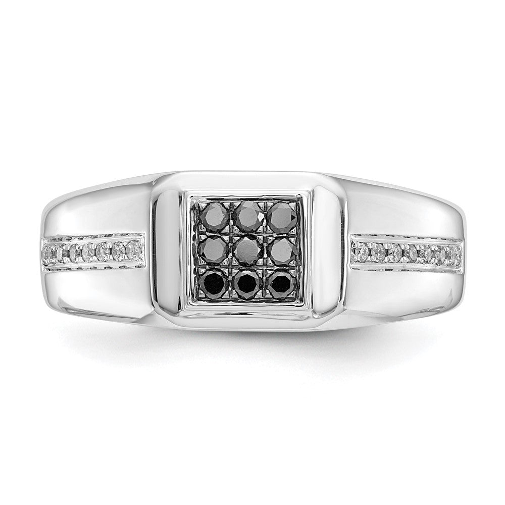 14K Weißgold Herrenring mit natürlichen schwarzen Diamanten, quadratisch