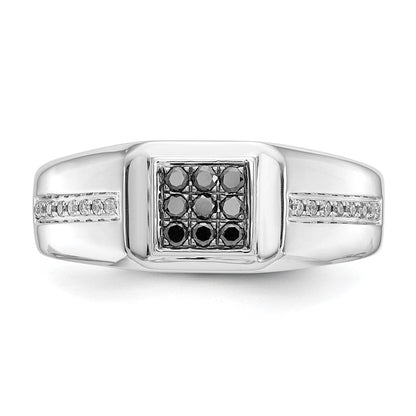 14K Weißgold Herrenring mit natürlichen schwarzen Diamanten, quadratisch