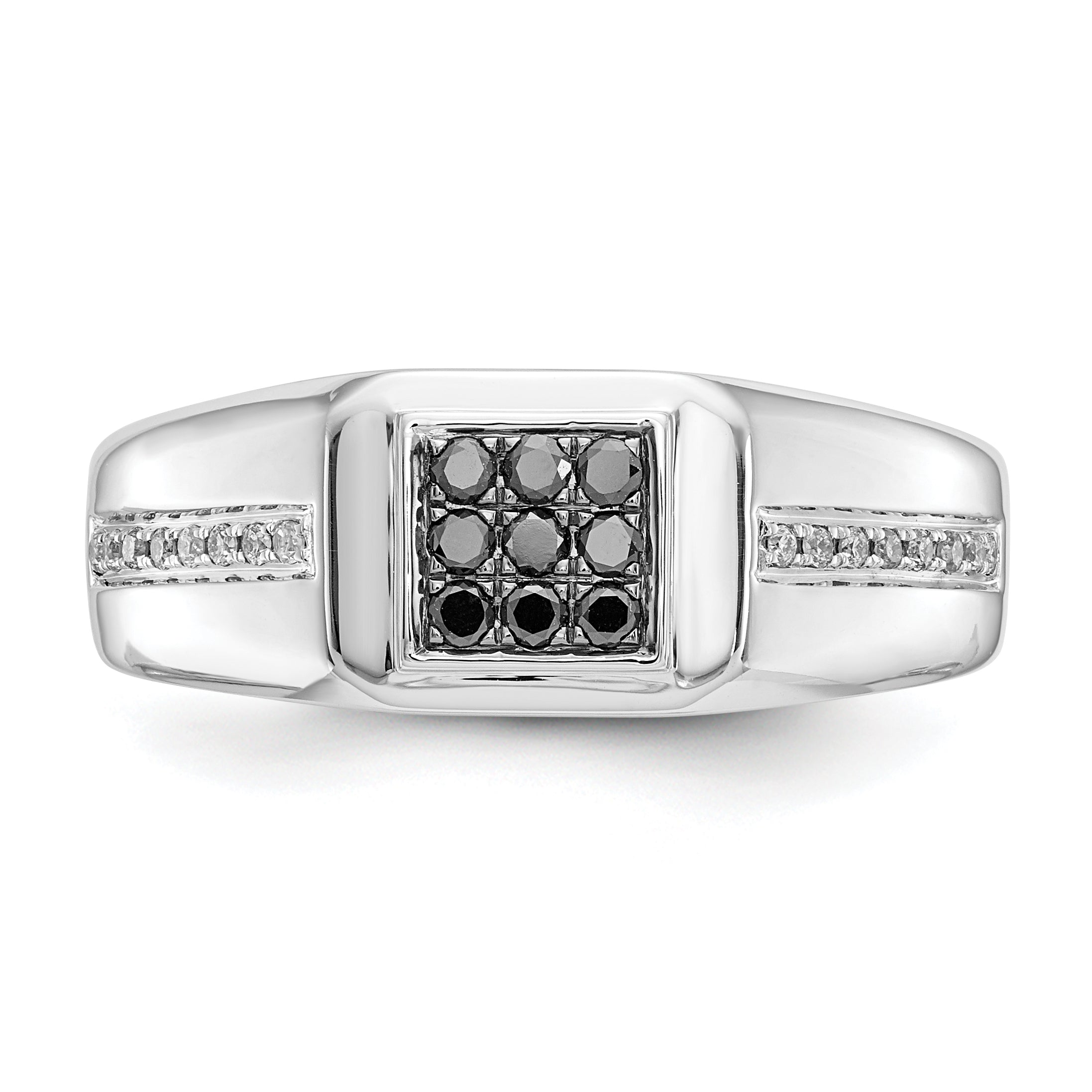 14K Weißgold und Schwarz Diamant Quadratisch Herren Ring