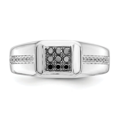 14K Weißgold und Schwarz Diamant Quadratisch Herren Ring