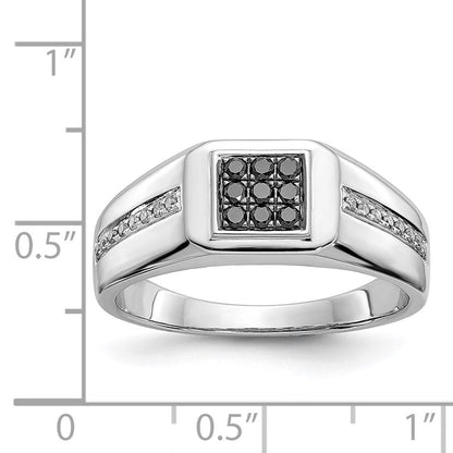 14K Weißgold Herrenring mit natürlichen schwarzen Diamanten, quadratisch