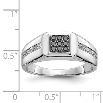 14K Weißgold und Schwarz Diamant Quadratisch Herren Ring