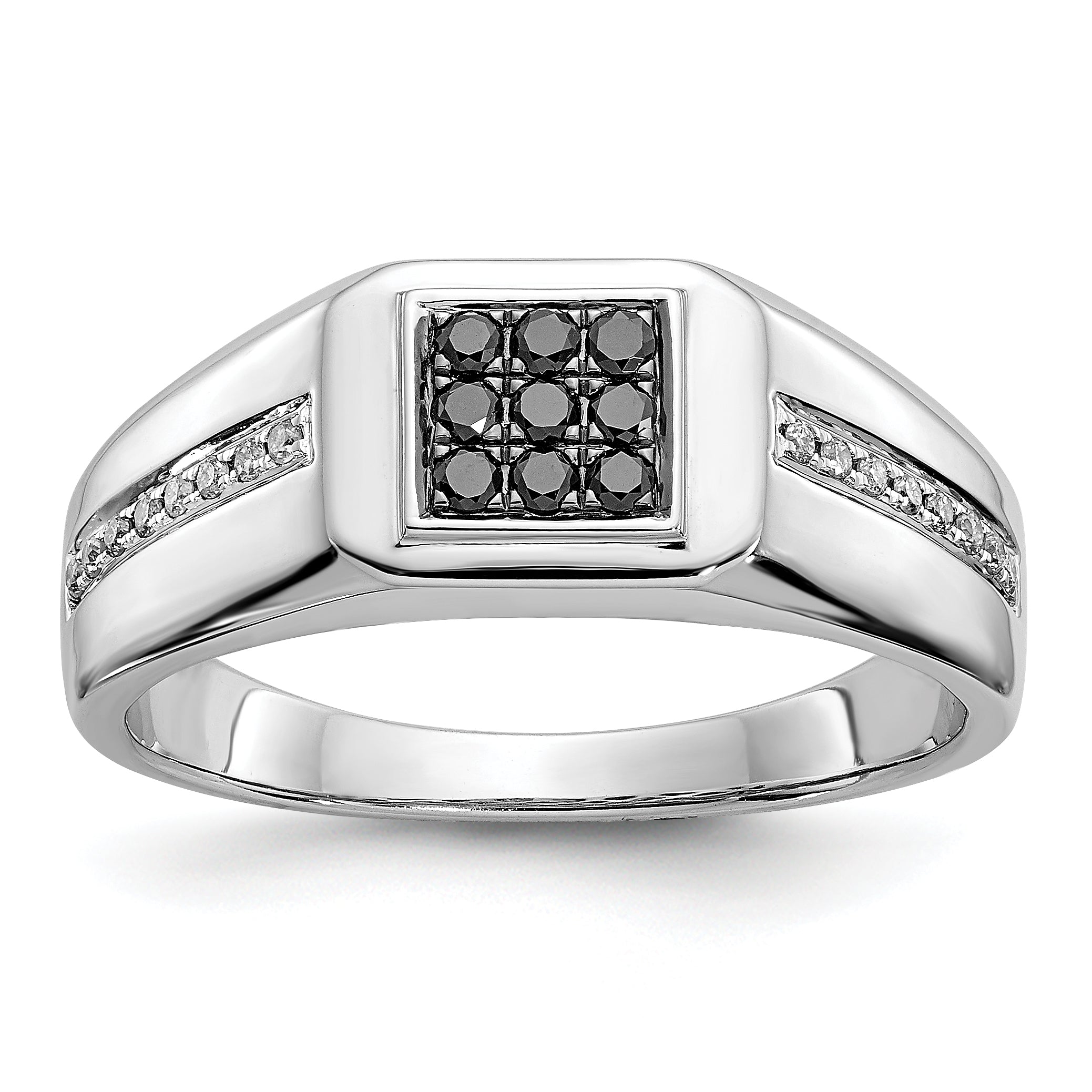 14K Weißgold und Schwarz Diamant Quadratisch Herren Ring