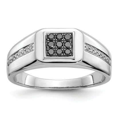 14K Weißgold und Schwarz Diamant Quadratisch Herren Ring