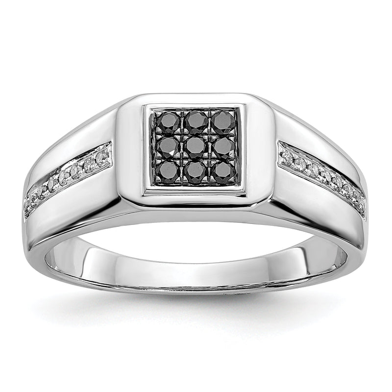 14K Weißgold und Schwarz Diamant Quadratisch Herren Ring