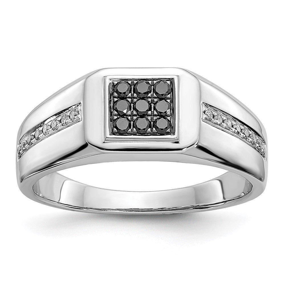 14K Weißgold Herrenring mit natürlichen schwarzen Diamanten, quadratisch