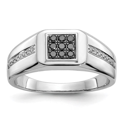 14K Weißgold Herrenring mit natürlichen schwarzen Diamanten, quadratisch