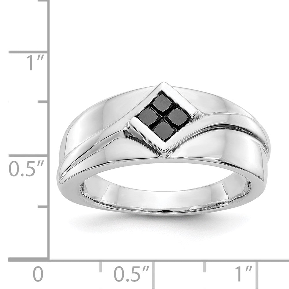 14K Weißgold Herrenring mit natürlichen schwarzen Diamanten