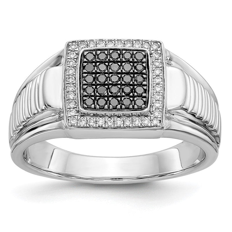 14K Weißgold Herrenring mit schwarzen und weißen natürlichen Diamanten