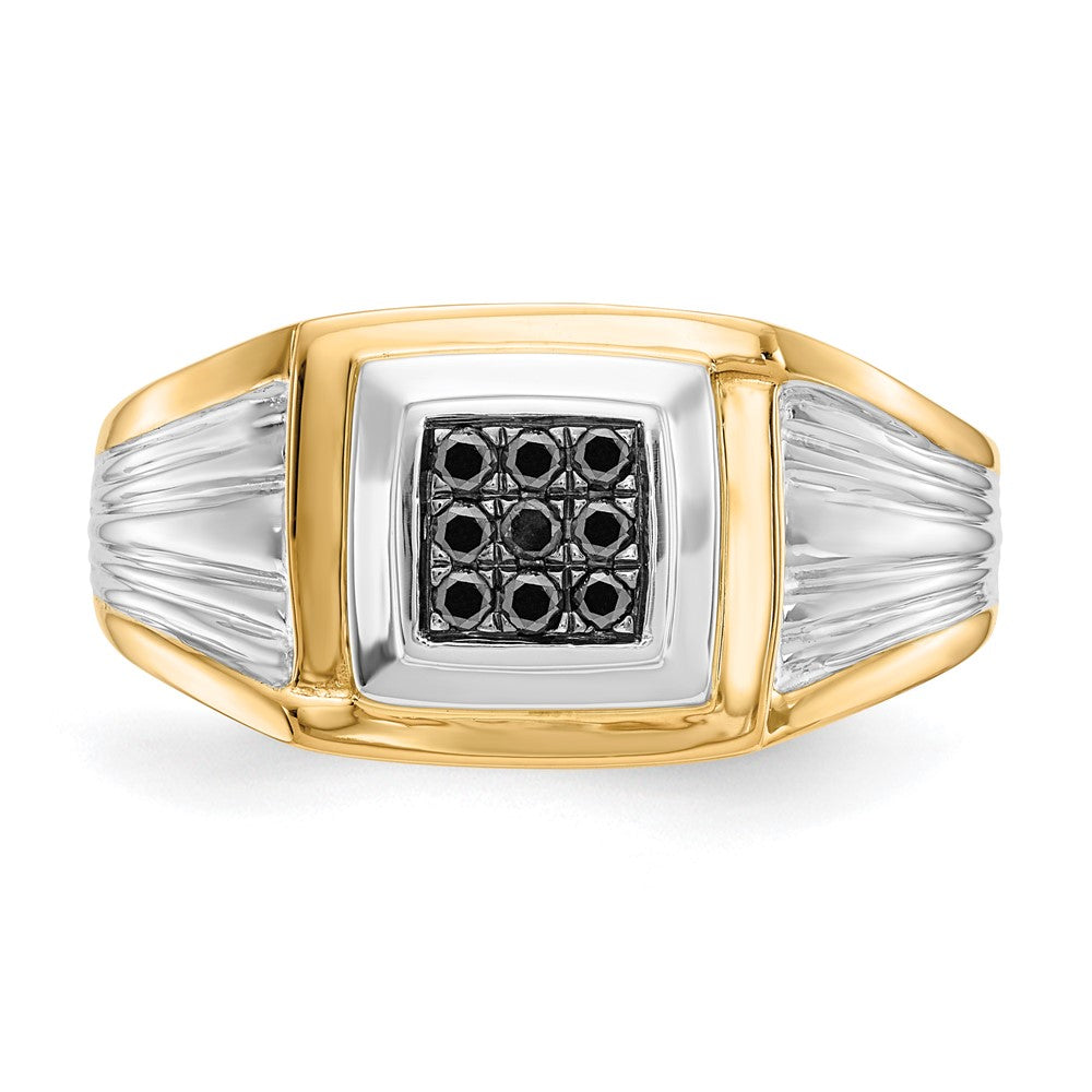 14K Bicolor-Gold Herrenring mit schwarzen Diamanten