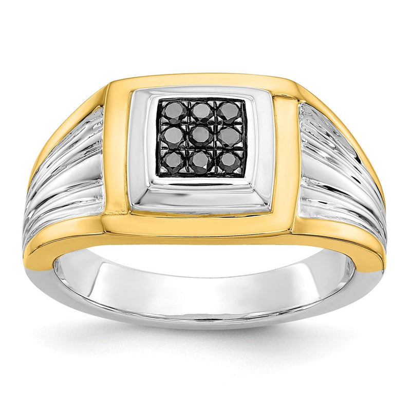 14K Bicolor Schwarz Diamant Herren Ring