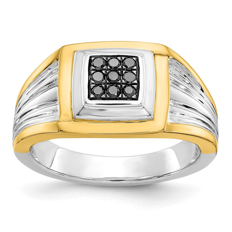 14K Bicolor-Gold Herrenring mit schwarzen Diamanten