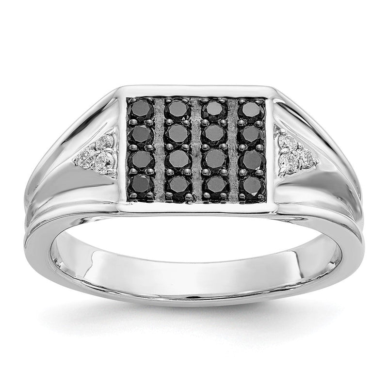 14K Weißgold Herrenring mit schwarzen und weißen natürlichen Diamanten