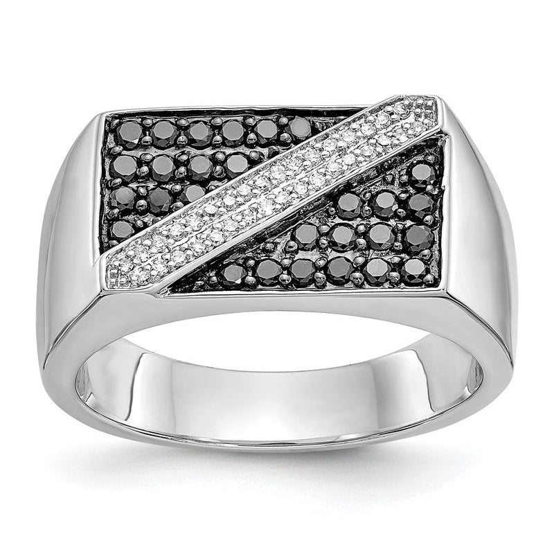 14K Weißgold Herrenring mit natürlichen schwarzen und weißen Diamanten