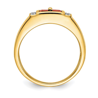 14K Gelbgold Ring mit 0,05 ct. im Labor gezüchtetem Diamant VS/SI+ G+ und im Labor gezüchtetem Rubin für Herren